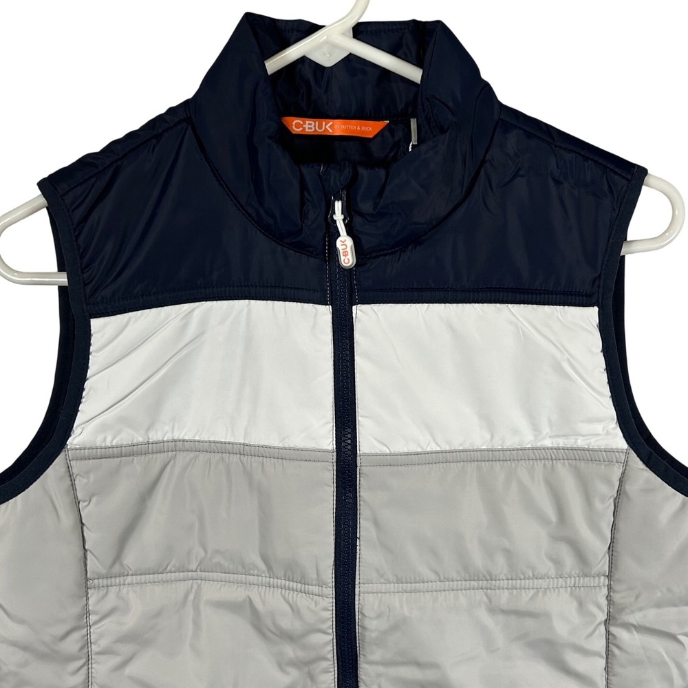 CBUK by Cutter & Buck Women's Colorblock‎ Puffer Vest Navy White Grey XS New
